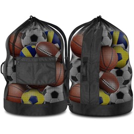 BROTOU Extra Large Sports Ball Bag, Upgrade Thicken Ball Bags for Coaches, Adjustable Shoulder Strap and Hanging Ears with Handle, Mesh Sports Bag for Holding Basketball, Volleyball, Swimming Gear (2)
