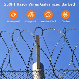 Razor Wires, 250FT Razor Barbed Wire, Galvanized Razor Wires Fence for for Farm, Fence, Garden, 5 Rolls