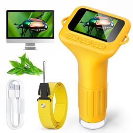 SKYBASIC Digital Microscope for Kids, 2" Screen 1000X Handheld Microscope HD Pocket Portable Microscopes Camera, Science Edu Fun Birthday Gifts Toys for Ages 4-12 Children Students Boys Girls -Yellow