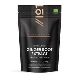 Organic Ginger Extract 3750mg – Standardised 5% Gingerols (12.5mg) - 90 Vegan Capsules (3 Months Supply) – Resealable and Recyclable Pouch by Alpha01