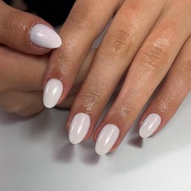 Sxvme Uñas Postizas Blancas Cortas Ovaladas Y Redondas Con Pegamento, Uñas Postizas Cortas De Color Blanco Lechoso, Uñas Postizas Acrílicas Hechas A M