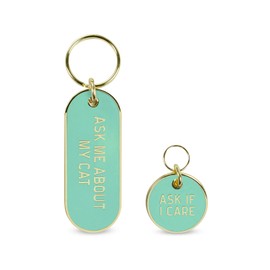 Genuine Fred Howligans - Cat/Kitten Collar Charm Keychain Set - Ask Me About My Cat/If I Care, Teal