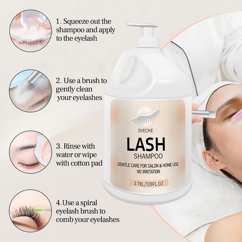 SVECKE Eyelash Shampoo, 128 fl.oz/3.78L, with 50 Lash Extension Aftercare