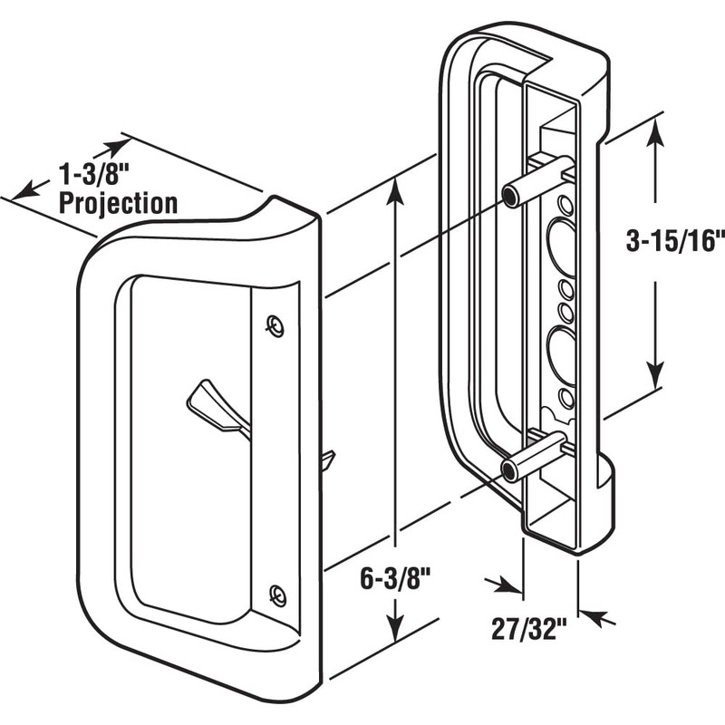 Prime-Line C 1177 Diecast Mortise Style Sliding Door Handle, 1-3/8