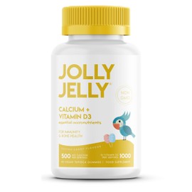 JOLLY JELLY Calcium and Vitamin D3 Tapioca Gummies | 1000IU Vitamin D3 + 500mg Calcium | Immunity & Bone Health | Cotton Candy Flavour | Kosher, Halal, Non GMO | 60 Vegan Gummies.