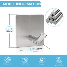 iBath 4-Packs Adhesive Towel Hooks, sus304 Stainless Steel Traceless Wall Hooks Bathroom or Kitchen, for Hanging Coat, hat, Towel. Polished Steel