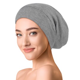 OLESILK Silk & Cotton Jersey Hat Lightweight and Soft Slouch Beanie Reversible Hat Knitted Hat Unisex Adjustable for Men and Women, lightgrey