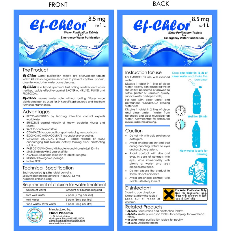 Ef-Chlor 8.5mg Water Purification Tablets - Pack of 100 |