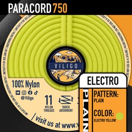 VILIGO Paracord 750 Nylon Rope with 11 Inner Strands, Camping Rope, Hiking and Outdoor Activities, Multi-Purpose Rope, High Breaking Load (15 m, Electro)