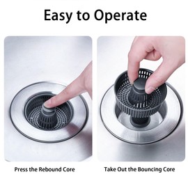 HAMOLER Colador de Drenaje para Fregadero de Cocina 3 en 1 y Tapón de Fregadero, Colador de Cocina emergente de Acero Inoxidable 304, Níquel Cepillado