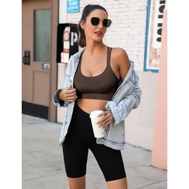 Leversic Sports Bra for Women Padded Yoga Bra Mid Impact Sports Bra Strappy Cross Back Crop Top for Fitness Yoga Gym(315-Brown,XL)