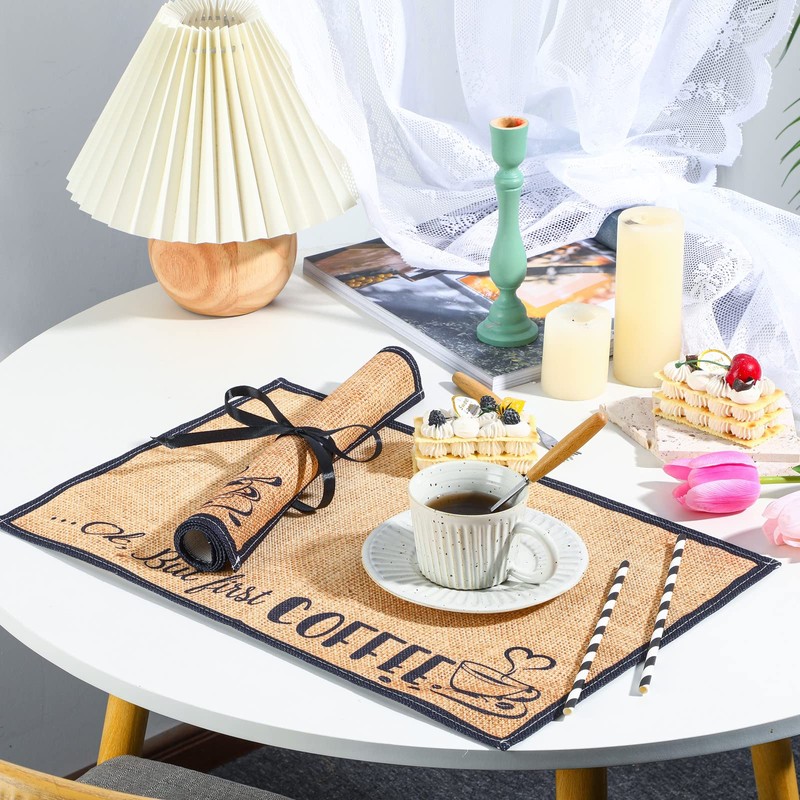 2 Pieces Coffee Bar Mat Burlap Funny Coffee Quote Coffee