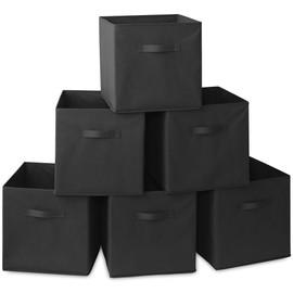 Casafield Set of 6 Collapsible Fabric Cube Storage Bins, Black - 13" Foldable Cloth Baskets for Shelves, Cubby Organizers & More