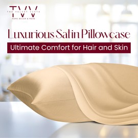 THE VELVET VISTA Queen Size Satin Pillowcase for Hair and Skin, 20x30 Inches Pillowcases with Envelope Closure, Softer Than Silk, 2 Piece Smooth Pillow Covers for Men and Women - Beige