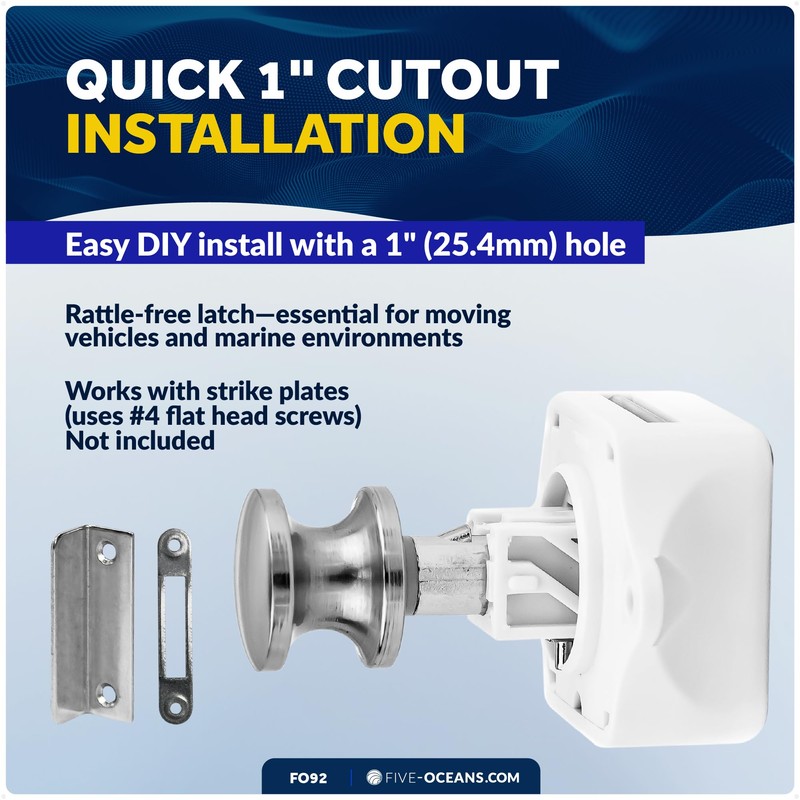 Five Oceans Polished Stainless Steel Keyless Push Button Latch, Marine