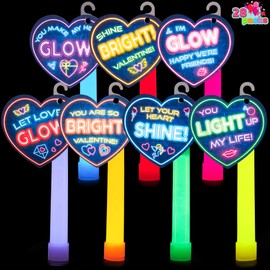 JOYIN 28 Packs Valentine's Day Gifts Cards with Ultra Bright Large Glow Sticks for Kids, Waterproof Glow Sticks for Valentine's Party Favors, Valentines Classroom Exchange Toy, School Prizes
