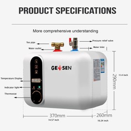 GEESEN Electric Hot Water Heater 120/240V Small Compact Tank Storage,Rv Tr 3.5 Gallon Trailer 1.5KW Kitchen Instant Under Sink Counter Cupboard, RV 1 PCs 16” Long 1/2”FIP Stainless Steel Water Hose