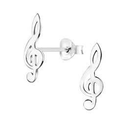 925 Sterling Silver g clef music note Stud Earrings Hypoallergenic, lead & nickel free Safe 7418