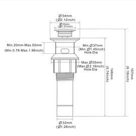 Shile Grey Bathroom Sink Drain with Overflow SUS304 Stainless Steel Pop Up Sink Stopper with Detachable Basket Stopper Anti-Clogging Function