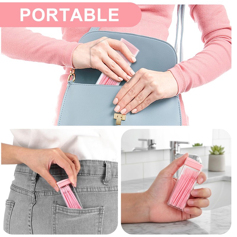 200Pcs Double Head 50pcs/Box Toothpick Dental Floss, Pink