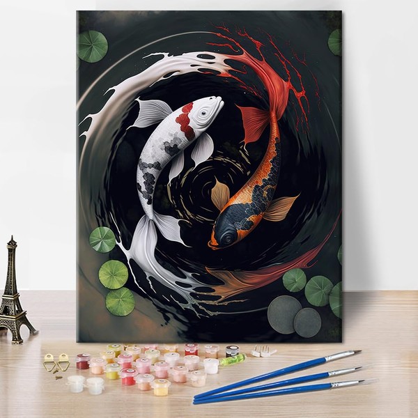 TISHIRON Paint by Numbers for Adults Koi Fish in The