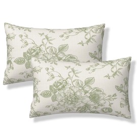 GEEDENDDY Sage Green Floral Lumbar Pillow Covers 12x20 Set of 2 Vintage Chinoiserie Flower Decorative Throw Pillowcases Farmhouse Rectangle Cushion Case for Couch Bed Sofa Chair Outdoor Home Decor