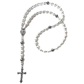 Hidden Hollow Beads Rosario con abalorio a mano, católico, oración, medalla y cruz de San patrón, para mujer, fabricado en los Estados Unidos, 43 cm (18 pulgadas), abalorio en alambre de 19 hebras, Sin piedra preciosa