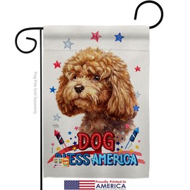 Breeze Decor Patriotic Poodle Garden Flag Set with Stand Animals Dog Puppy Spoiled Paw Canine Fur Pet Nature Farm Animal Creature Small Decorative Gift Yard House Banner Made in USA 13 X 18.5