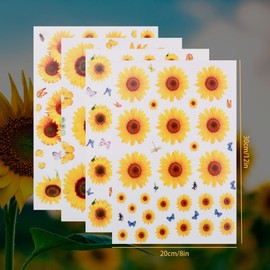 4 Sheets Sunflower Sticker, GLADFRESIT 3D Waterproof Sunflower Butterfly Wall Sticker Removable Wall Art Decoration for Kids Baby Bedroom Bathroom Nursery