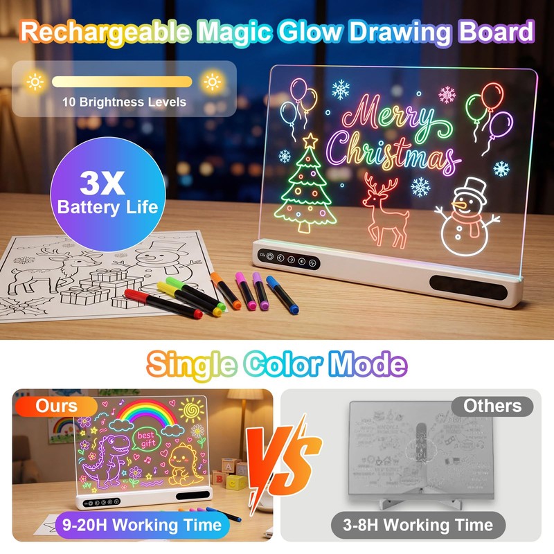 Rechargeable LED Drawing Board for Kids: 20 Hour Battery Life