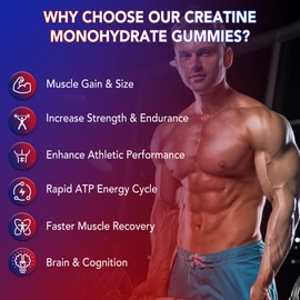 Creatine Monohydrate Gummies 5000mg, 120 Blueberry & Watermelon Gummies