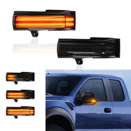 DERMOKA Sequential Amber LED Side Mirror Marker Lights Compatible with Ford F150 2015-2020 Towing Mirror Turn Signal Indicator Lamps, Smoked Black Len