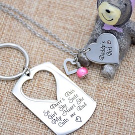 O.RIYA Gifts for Dad Necklace Jewelry, Father Daughter Keychain Jewelry, Daddys Girl Birthday Necklace Set, There's This Girl Who Stole My Heart She Calls Me Daddy (white)