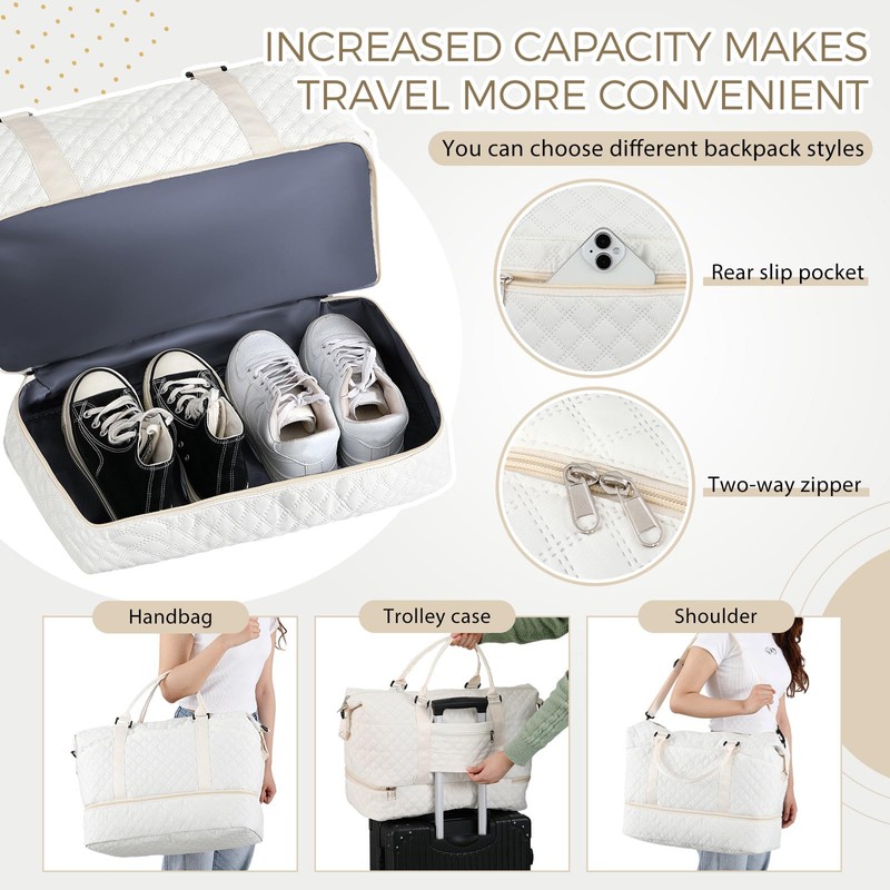 4 Pcs Large Weekender Travel Duffel Bag with Shoe Compartment,