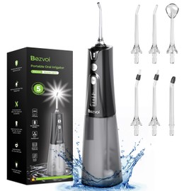 Bezvoi Water Flosser Teeth Pick: 5 Modes Cordless Water Dental Floss 300ML Portable Rechargeable IPX7 Waterproof Electric Water Flossing Cleaning Picks with 6 Jet Tips Oral Irrigator Cleaner, Black