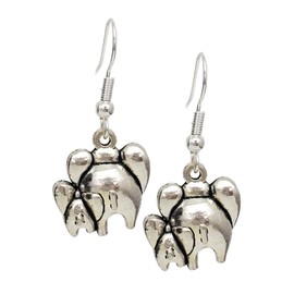 Elephant Mother and Baby New Family Silver Tone Handmade Dangle Earrings