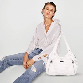 NICOLE & DORIS Damen Schultertasche Groß Hobo Tasche PU Leder Fashion Casual Handtasche Designer Tote Bag with Zipper Weiß