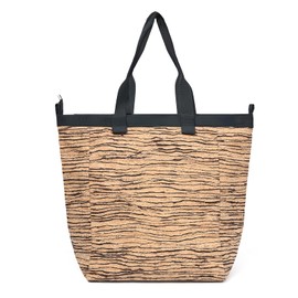 TWIZZLEPOP Cork Tote Bag with Zipper, 15 Inch Large Capacity Tote Bag for Women Work And Travel, Waterproof Laptop Bag With Pocket (Brown Stripe)