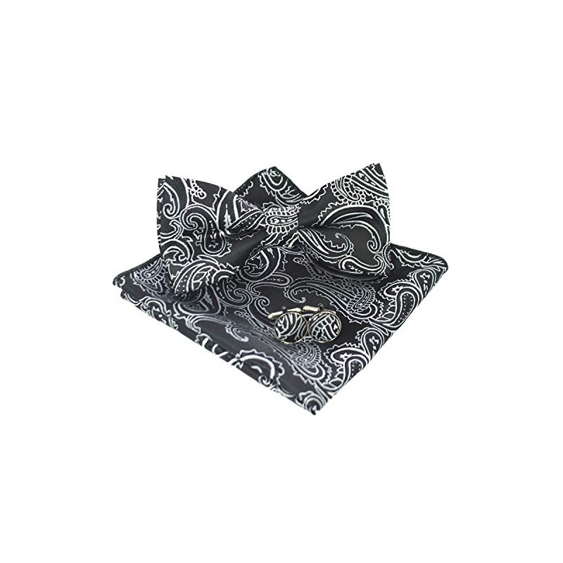 Jemygins Paisley Bow Tie, Men’s Pocket Handkerchief and Cufflinks Set