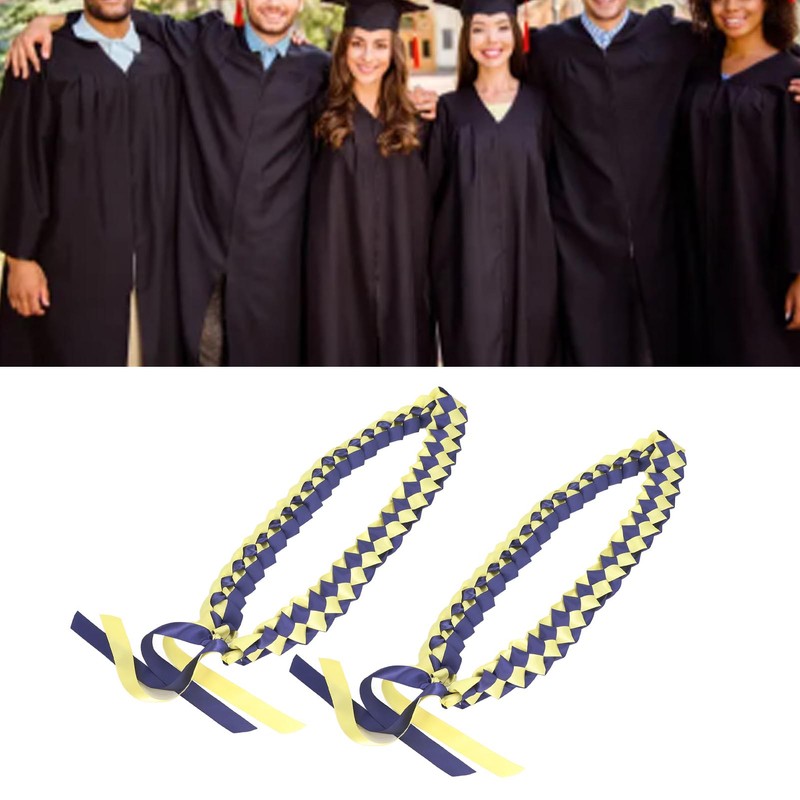 2Pcs Ribbon Leis Double Braided Necklace Graduation Congrats Accessory for