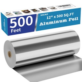 Aluminum Foil Roll, 12in x 500ft Aluminum Foil, Thick Strong Tin Foil with Cutter, Food Safe Cling Wrap for Cooking, Baking, Roasting, Grilling, Freezer Storage