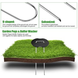 50Pcs Garden Landscape Staples Set, 40Pcs Galvanized Stakes + 10Pcs Gasket, 6 Inch 11 Gauge Heavy Duty Galvanized Landscape Pins Staples for Securing Lawn Fabric, Weed Barrier