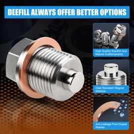 DEEFILL Stainless Steel Transmission Drain Plug w/Magnet Fit for Honda Acura, Differential Drain Plug Fit for Toyota Lexus Replace 90341-18035, 090-178CD, 90081PX4003