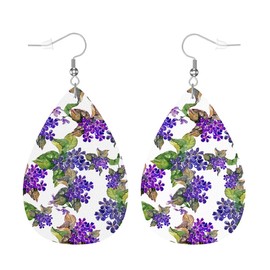 Zokola Leather Earrings For Women Violet, Purple Violet Flowers Green Leaves Nature Dangle Earrings Eardrop Earrings For Teen Friends Teardrop Jewelry Earrings