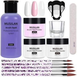 Acrylic Nail Kit - Acrylic Powder and Liquid Monomer Set 3 Colors Professional Acrylic Nail Set With Nail Brush Tips Acrylic Nail Powder Acrylic Liquid Acrylic Nail Art Starter Kit Clear White Pink