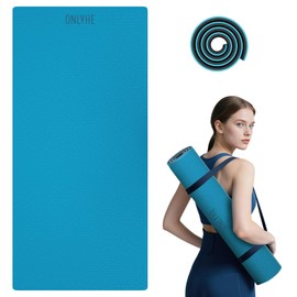 Extra Long & Wide Thick Yoga Mat for Tall Men & Women,76''x32.6''x7mm - High Density TPE Non-Slip Both Sides, Lightweight 1.1kg with Superior Cushioning for gymnastics, Pilates, Home, Workout (Blue-black)