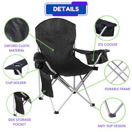 EZONE Set of 4 Camping Chairs with Built-in Ice Cooler, Portable Chair, Storage Pocket, Cup Holder, and Carry Bag Perfect for Camping, Tailgating, Fishing, Beach, and Lawn (4, Black)