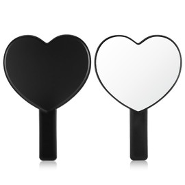 Qulkws Cute Hand held Mirrors, Heart-Shaped Travel Handheld Mirror, Cosmetic Hand Mirror, Portable Travel Vanity Mirrors, Decorative Mini Heart Cosmetic Lash-Mirror for Men and Women,Black