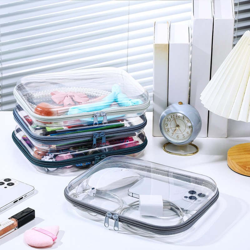 Hoolerry 4 Pcs Hard Clear Zipper Case Makeup Bags Plastic
