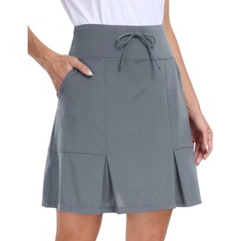 MoFiz Tennis Skort Women's Tennis Skirts High Waist Stretch Golf Skirt Sports Skirt Outdoor Skirt Knee-Length Sports Skirt with Inner Shorts, Medium Grey